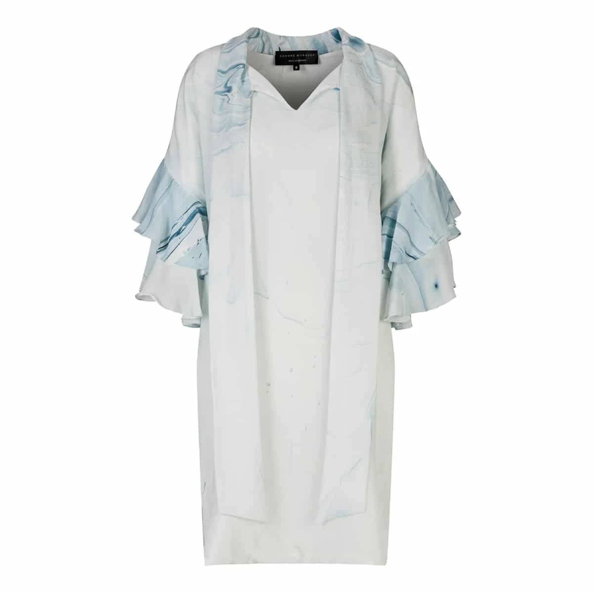 Edward-Mongzar_lih3lq Blue bow neck marbled dress – size 10 Luxury Shoes