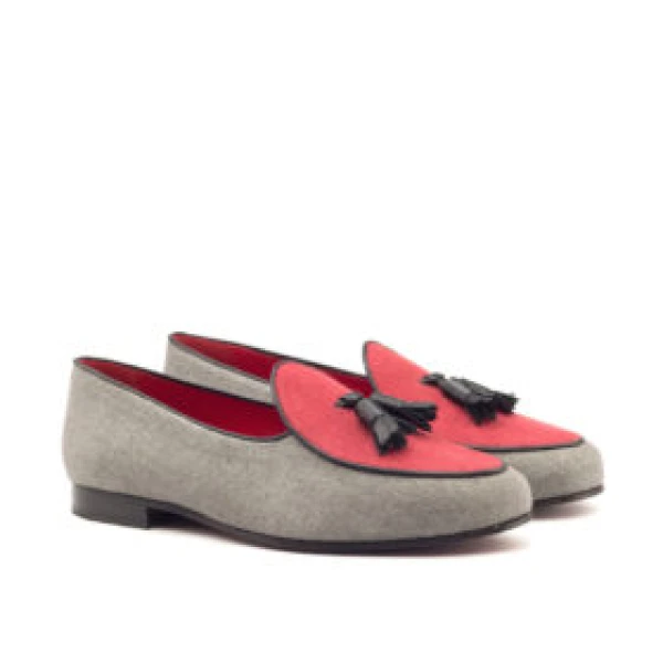 Belgian Slipper Black Calf Leather, Grey Linen, Red Linen Men  Luxury Shoes 