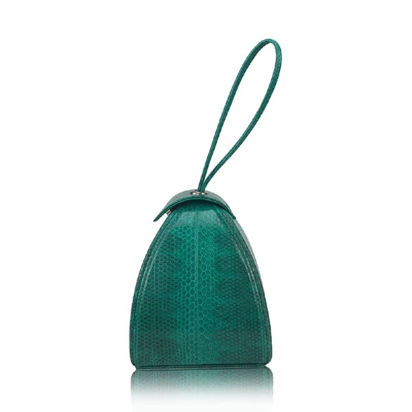Maria Sea Snake Skin with Lines Green and Black Bag Bags Bangkok Bootery Luxury Shoes 