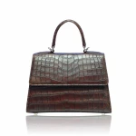 Matt dark brown Crocodile Handbag Goldmas