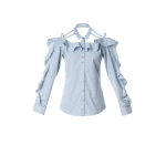 Blousebluecolor_1024x1024 Ruffled bare shoulder shirt Clothing top Luxury Shoes
