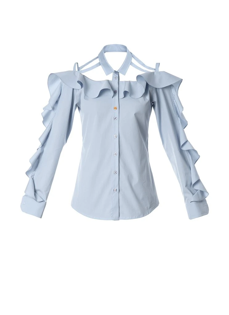 Blousebluecolor_1024x1024 Ruffled bare shoulder shirt Clothing top Luxury Shoes