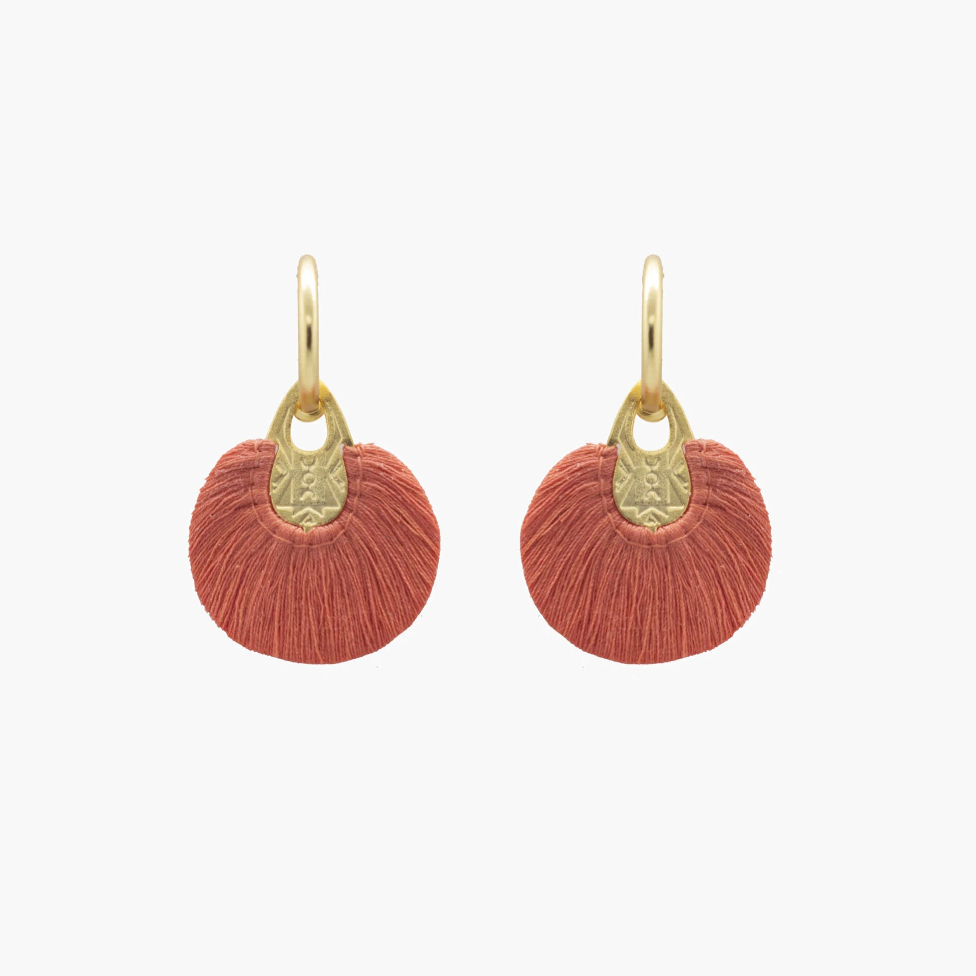 CD19-00025 Hujan 24 Karats Gold Plated Bronze With Salmon Threads Hoop Earrings Earrings best seller Luxury Shoes