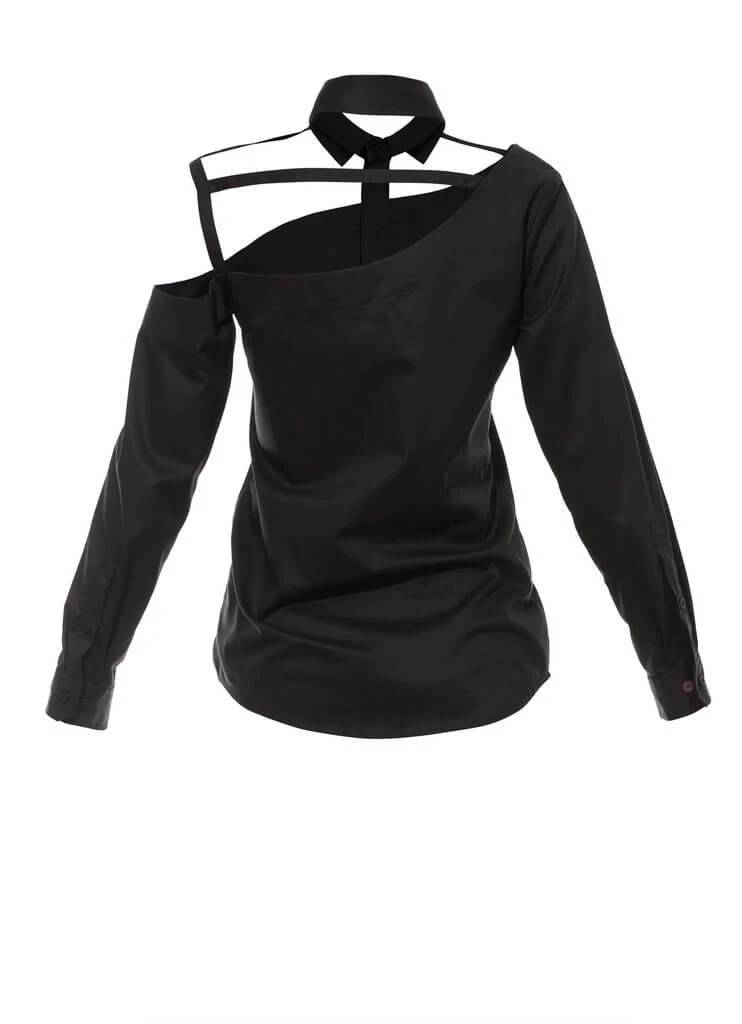 Talented women’s one shoulder button down black cotton blouse – XL   Luxury Shoes 