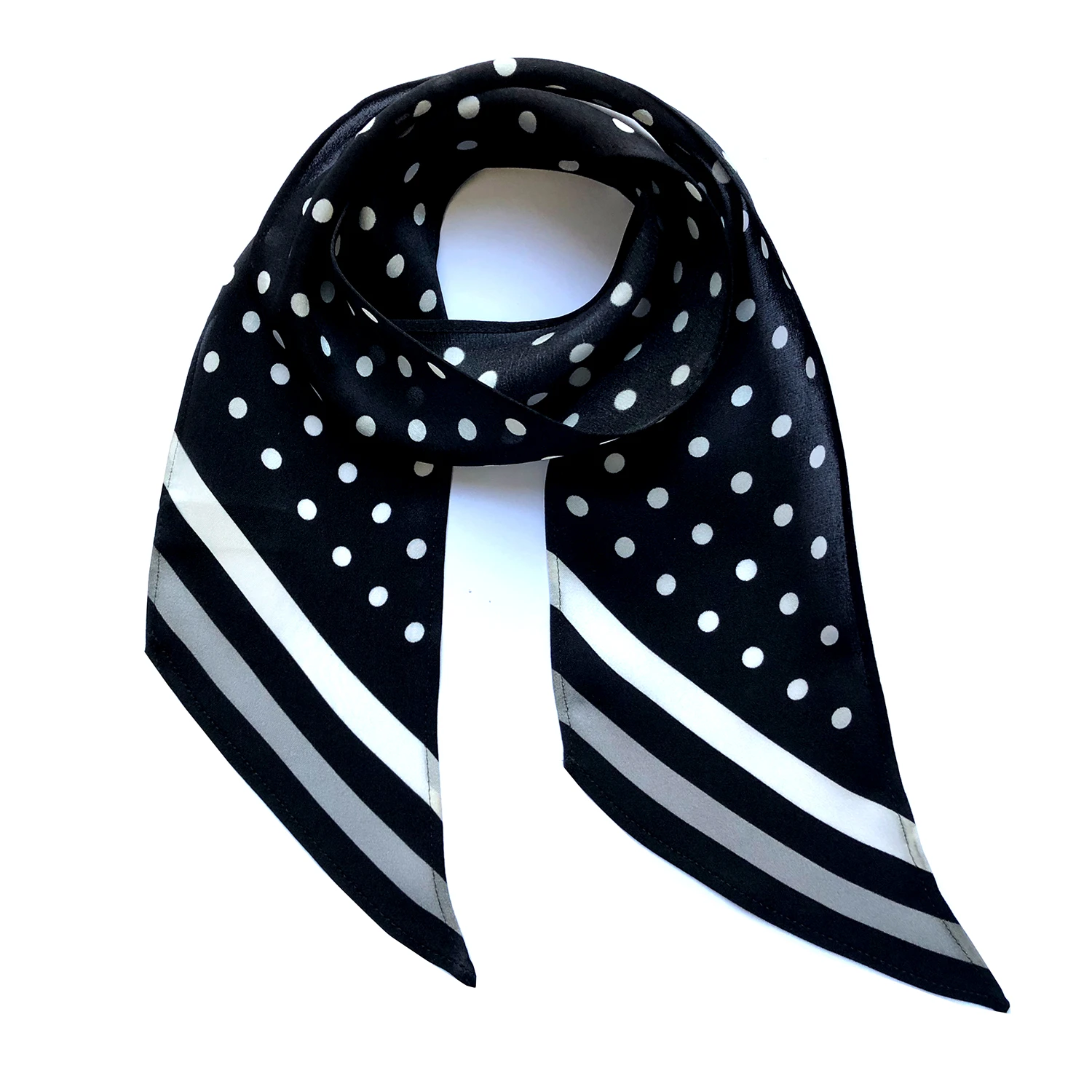 Polka Dot Silk Neck Scarf Black Lowres Ingmarson women’s polka dot silk neck scarf black Accessories made in uk Luxury Shoes