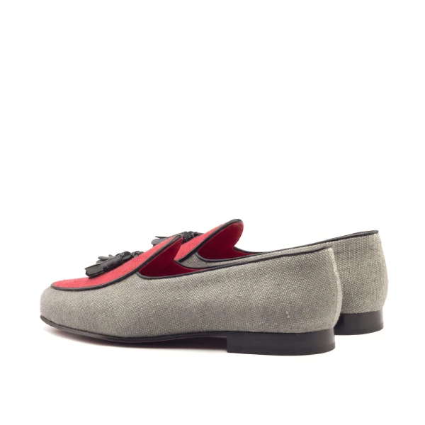 Belgian Slipper Black Calf Leather, Grey Linen, Red Linen Men  Luxury Shoes 