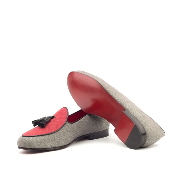Belgian Slipper Black Calf Leather, Grey Linen, Red Linen Men  Luxury Shoes 