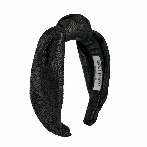 black_leather_knotted_headband_1_grande Tanya Litkovska women’s knotted pebble black headband Accessories black velvet headband Luxury Shoes