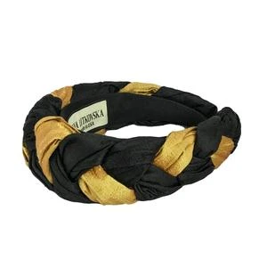 braided headband black gold hair accessories by TANYA LITKOVSKA Tanya Litkovska women’s silk braided black gold headband Accessories black velvet headband Luxury Shoes