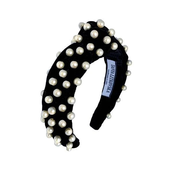 pearl-headbands-knot-velvet-headband-black-braided-headbands-tanya-litkovska-1_grande Tanya Litkovska women’s pearled black velvet knotted headband Accessories black velvet headband Luxury Shoes