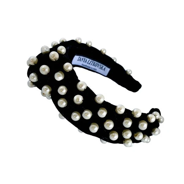 Tanya Litkovska women’s pearled black velvet knotted headband Accessories black velvet headband Luxury Shoes 