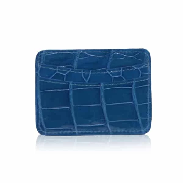 Crocodile-Cardholder-Shiny-Blue Crocodile leather shiny blue cardholder Accessories Bangkok Bootery Luxury Shoes