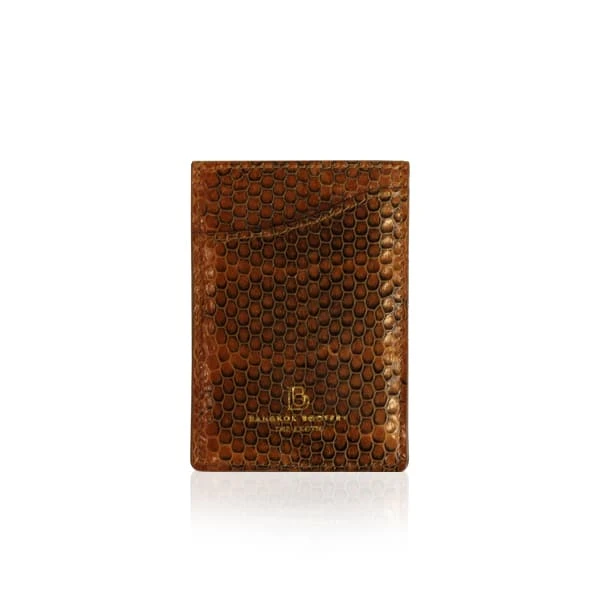 Sea-Snake-Leather-Vertical-Card-Holder-Tan-Black-2 Crocodile leather shiny blue cardholder Accessories Bangkok Bootery Luxury Shoes