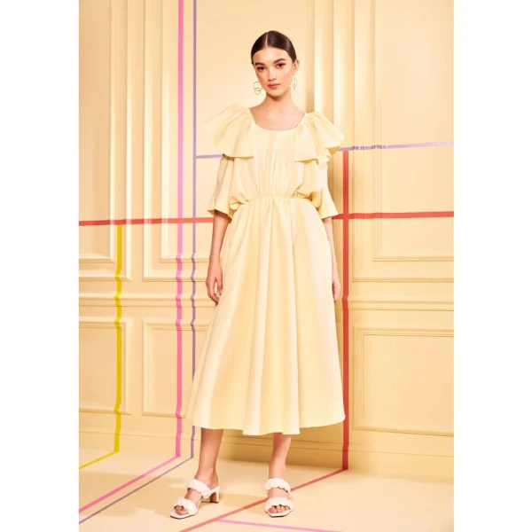 Cotton bud yellow midi dress Clothing dress Luxury Shoes 