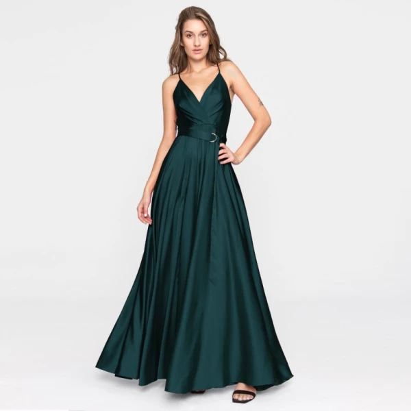 Satin long dress emerald tied back – 4 UK   Luxury Shoes 