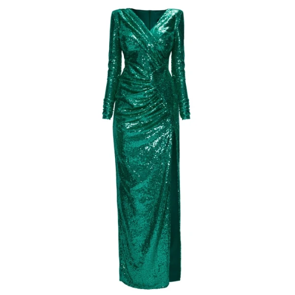 Satin long dress emerald tied back – 4 UK   Luxury Shoes 