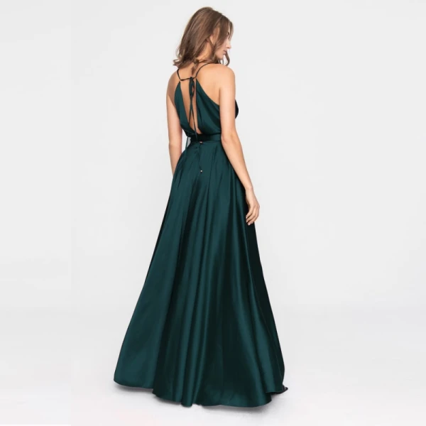 Satin long dress emerald tied back – 4 UK   Luxury Shoes 