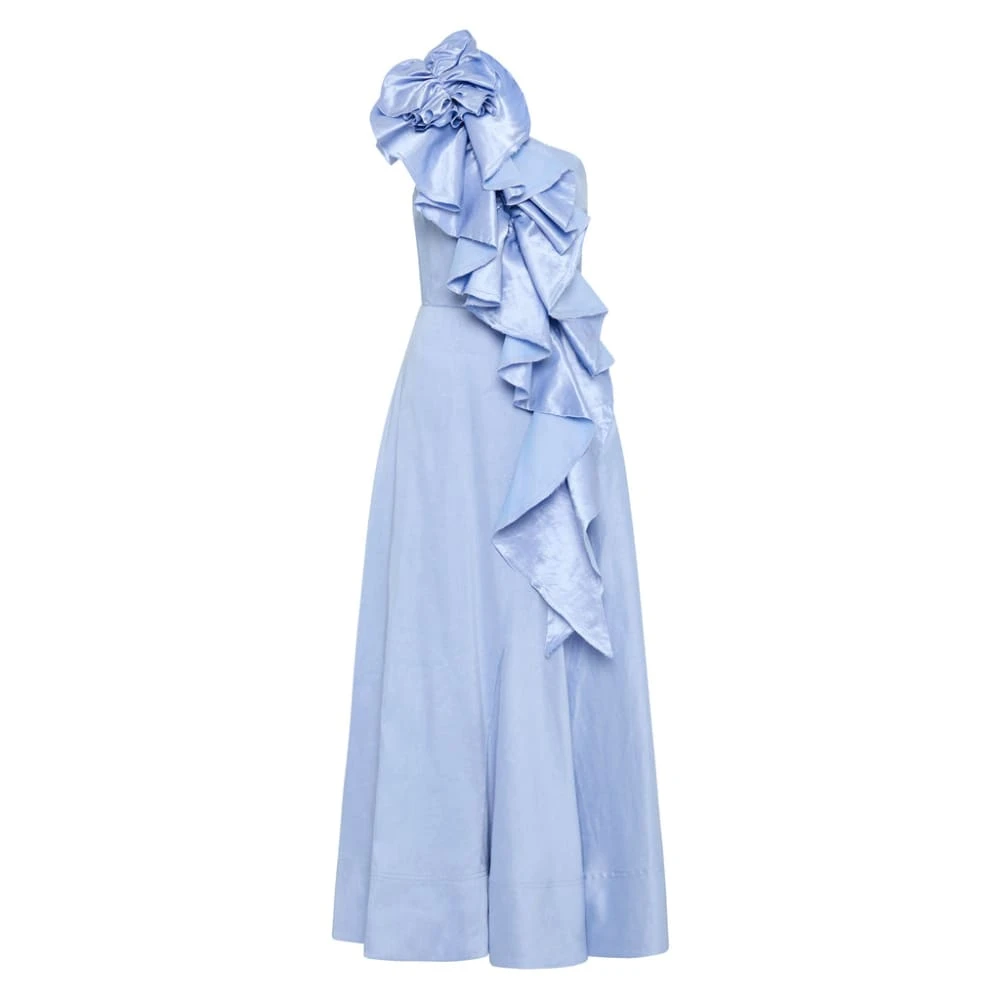Aje Blue Dress Adelia Ruffle Midi Dress Clothing Aje Luxury Shoes Aje Blue Dress Adelia Ruffle Midi Dress Clothing Aje Luxury Shoes