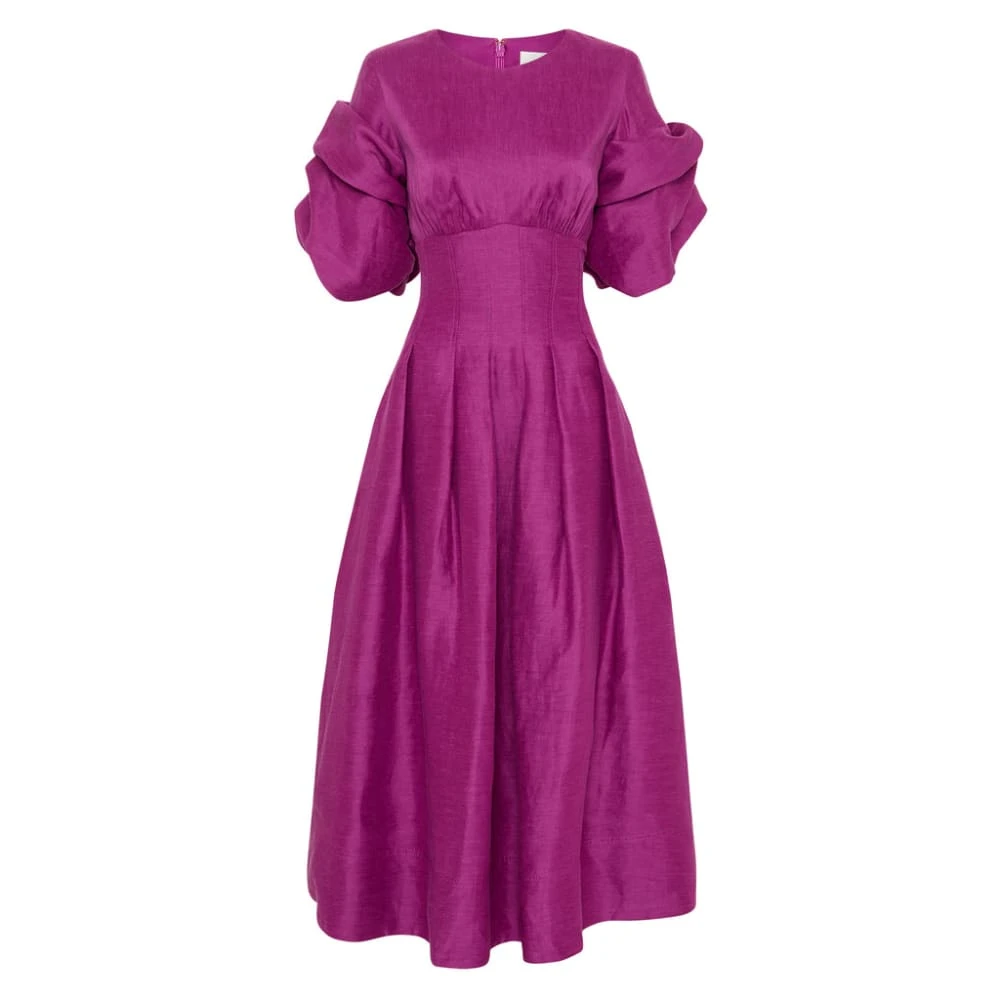 Aje Purple Dress Adelie Puff Sleeve Midi Dress Clothing Aje Luxury Shoes Aje Purple Dress Adelie Puff Sleeve Midi Dress Clothing Aje Luxury Shoes