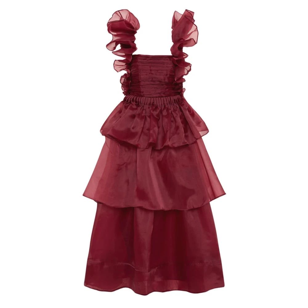Aje Red Dress Asra Pleated Frill Midi Dress Clothing Aje Luxury Shoes Aje Red Dress Asra Pleated Frill Midi Dress Clothing Aje Luxury Shoes
