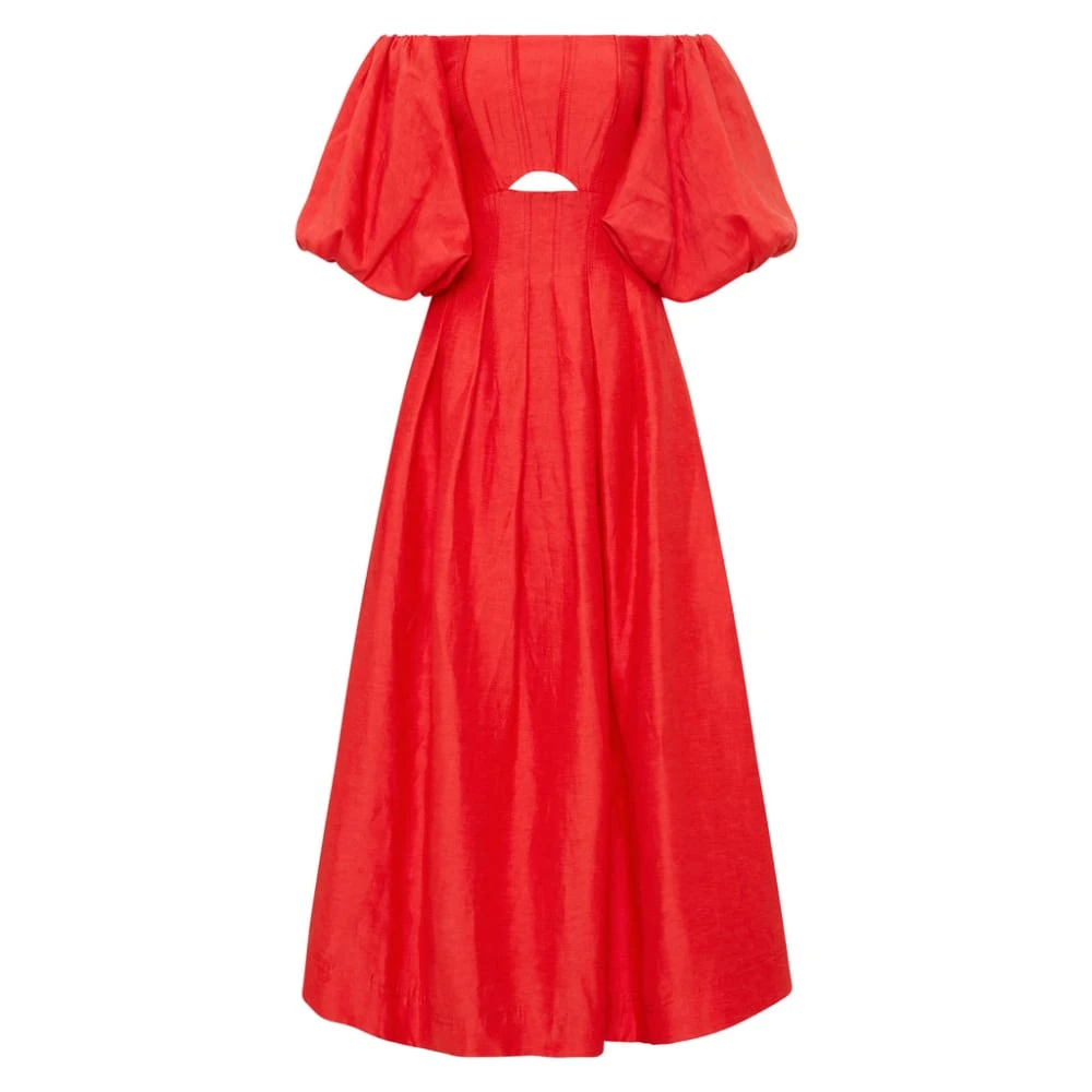Aje Red Dress Eugenie Off Shoulder Midi Dress Clothing Aje Luxury Shoes Aje Red Dress Eugenie Off Shoulder Midi Dress Clothing Aje Luxury Shoes