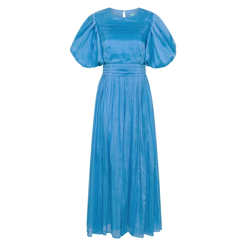 Aje Blue Dress Sylvia Pintuck Midi Dress Clothing Aje Luxury Shoes Aje Blue Dress Sylvia Pintuck Midi Dress Clothing Aje Luxury Shoes