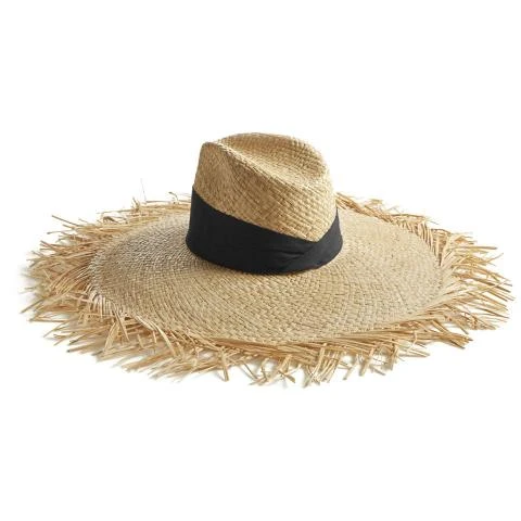 Montegallo-Big-Fringe-Black-Band-Straw-Hat Straw Hats