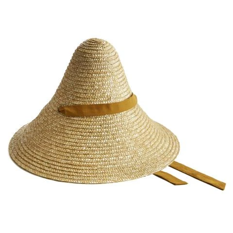 Montegallo-Cone-Mustard-Ribbon-Straw-Hat Cone Mustard Ribbon Straw Hat