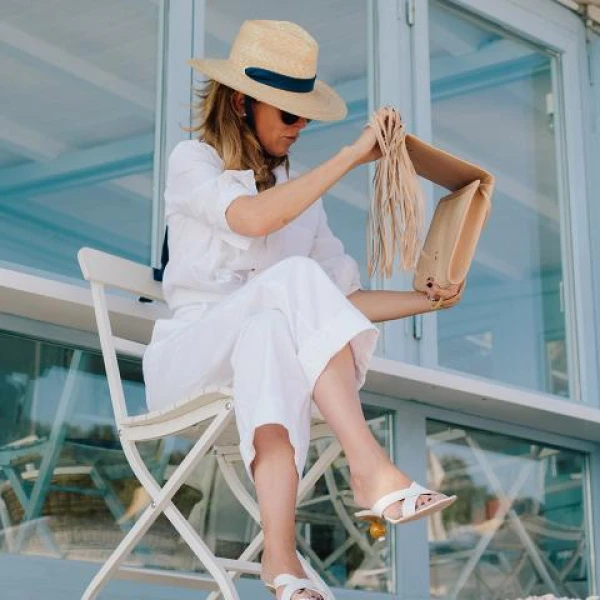 Lady Bogart White Ribbon Straw Hat
