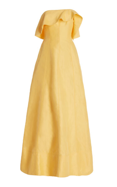 Aje Shallows Strapless Ruffled Linen-Blend Gown