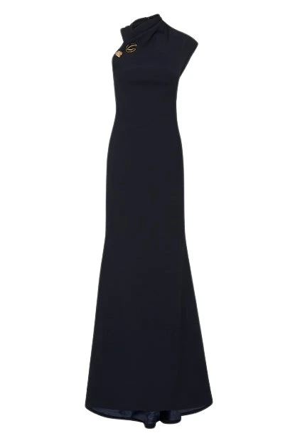 Carla Zampatti Black satin dress long dress90207 nobg Carla Zampatti Black satin dress long dress90207 nobg