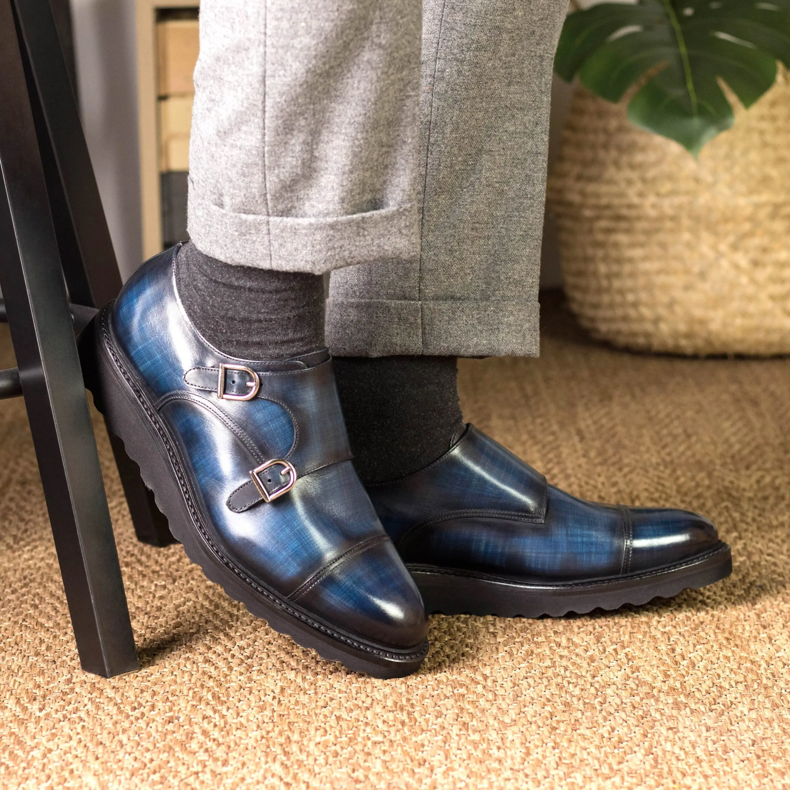 Blue Double Monk Shoe Blue Double Monk Shoe