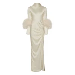 Lapointe-Satin-Bias-Feather-Tab-Dress-With-Slit Lapointe Satin Bias Feather Tab Dress With Slit