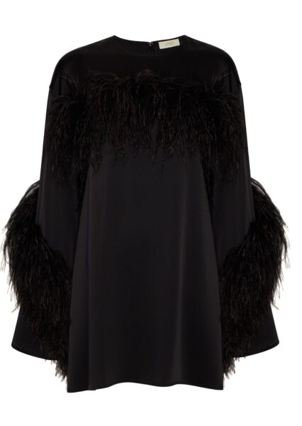 Lapointe Satin Shift Dress With Feathers