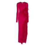 Lapointe-Shiny-Viscose-Cut-Out-Dress-With-Feathers Lapointe Shiny Viscose Cut-Out Dress With Feathers