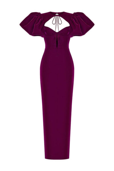 Rasario Satin Long Midi Dress With A Draped Skirt