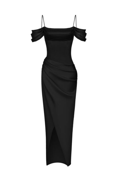 Rasario Velvet And Satin Corset Long Midi Dress