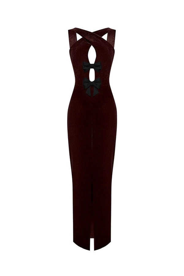 Rasario-Velvet-Draped-Maxi-Dress-With-An-Opened-Back Rasario Velvet Draped Maxi Dress With An Opened Back