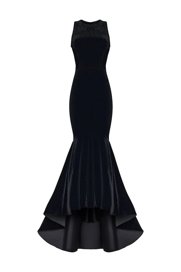 Rasario-Velvet-Long-Midi-Dress-With-A-Cutout-And-Voluminous-Sleeves Rasario Velvet Long Midi Dress With A Cutout And Voluminous Sleeves