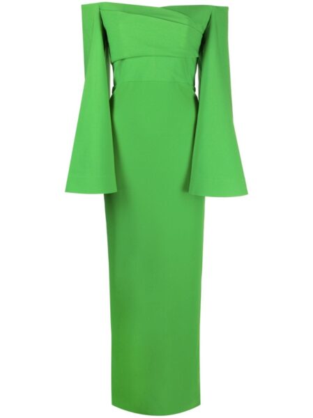 Solace London Green Eliana off-shoulder crepe gown