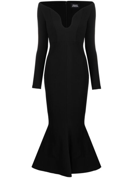 Solace London Black Isa off-shoulder midi dress