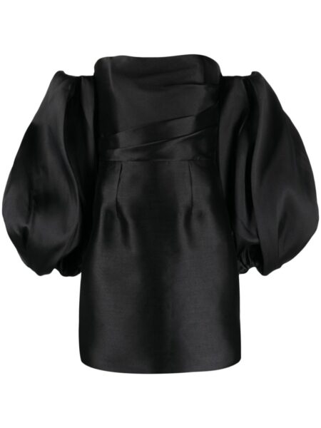 Solace London Black The Bella puff-sleeve minidress