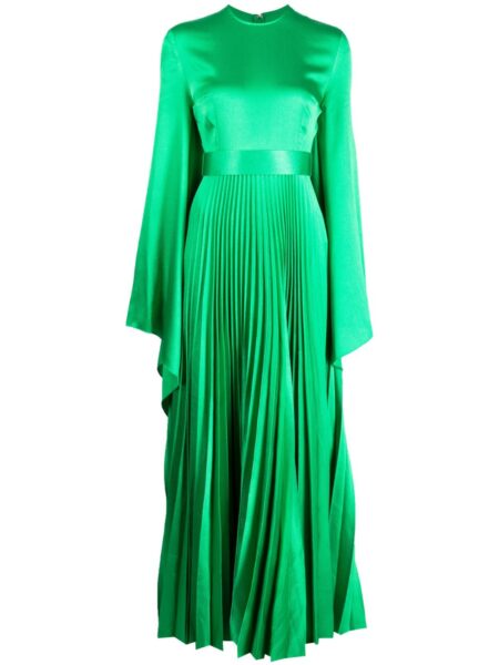 Solace London Green satin-finish pleated maxi dress