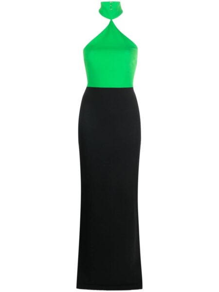 Solace London Green two-tone crepe maxi dress