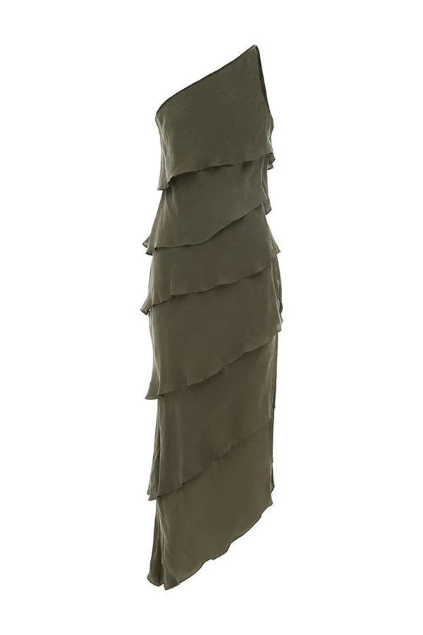 Posse-The-label-Matilda-One-Shoulder-Dress-Steel-Olive Posse The label dress