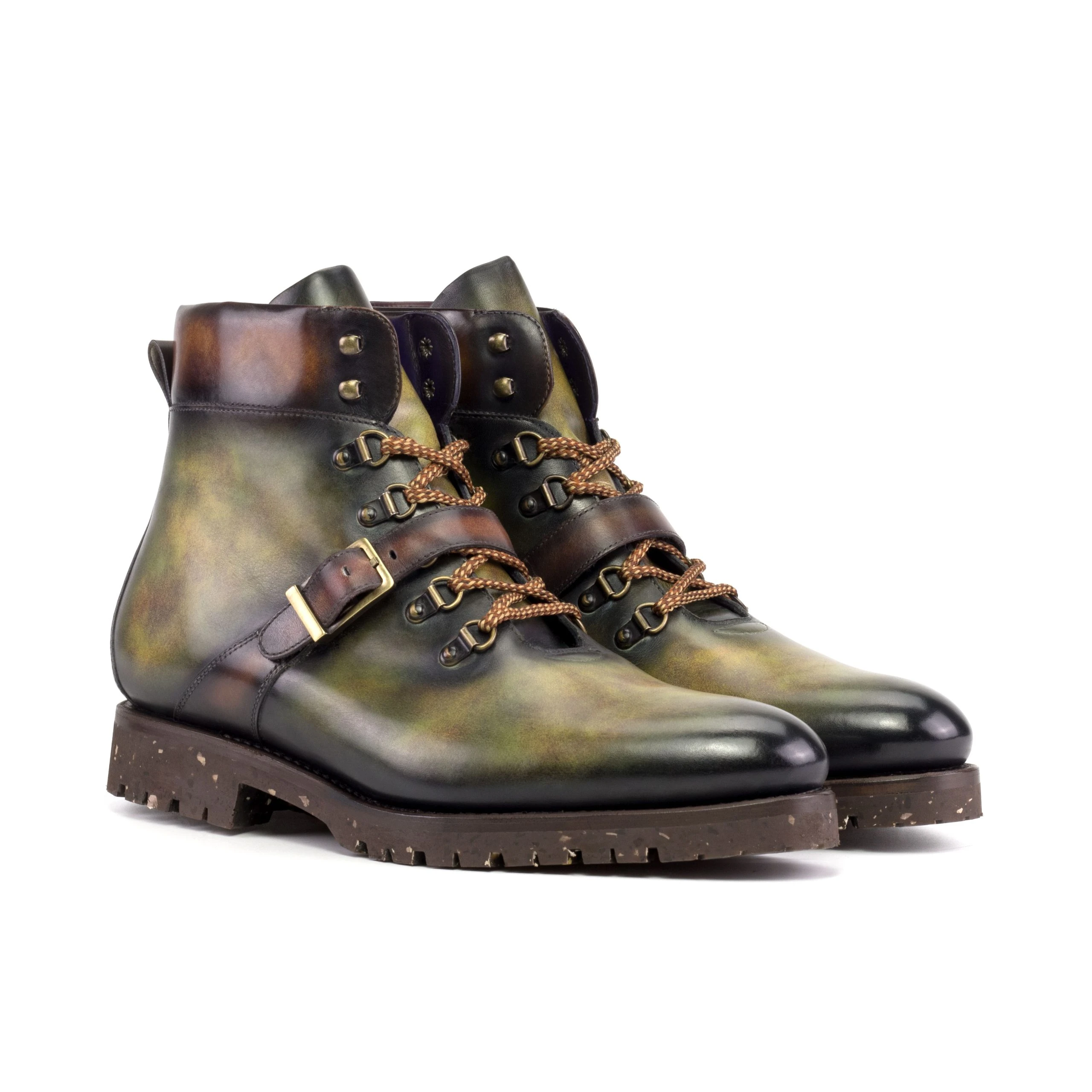 Luxury Handbags By You Hiking Boot – Burgundy and Green Patina – Hiking Boots at Luxury Shoes Luxury Handbags By You Hiking Boot – Burgundy and Green Patina