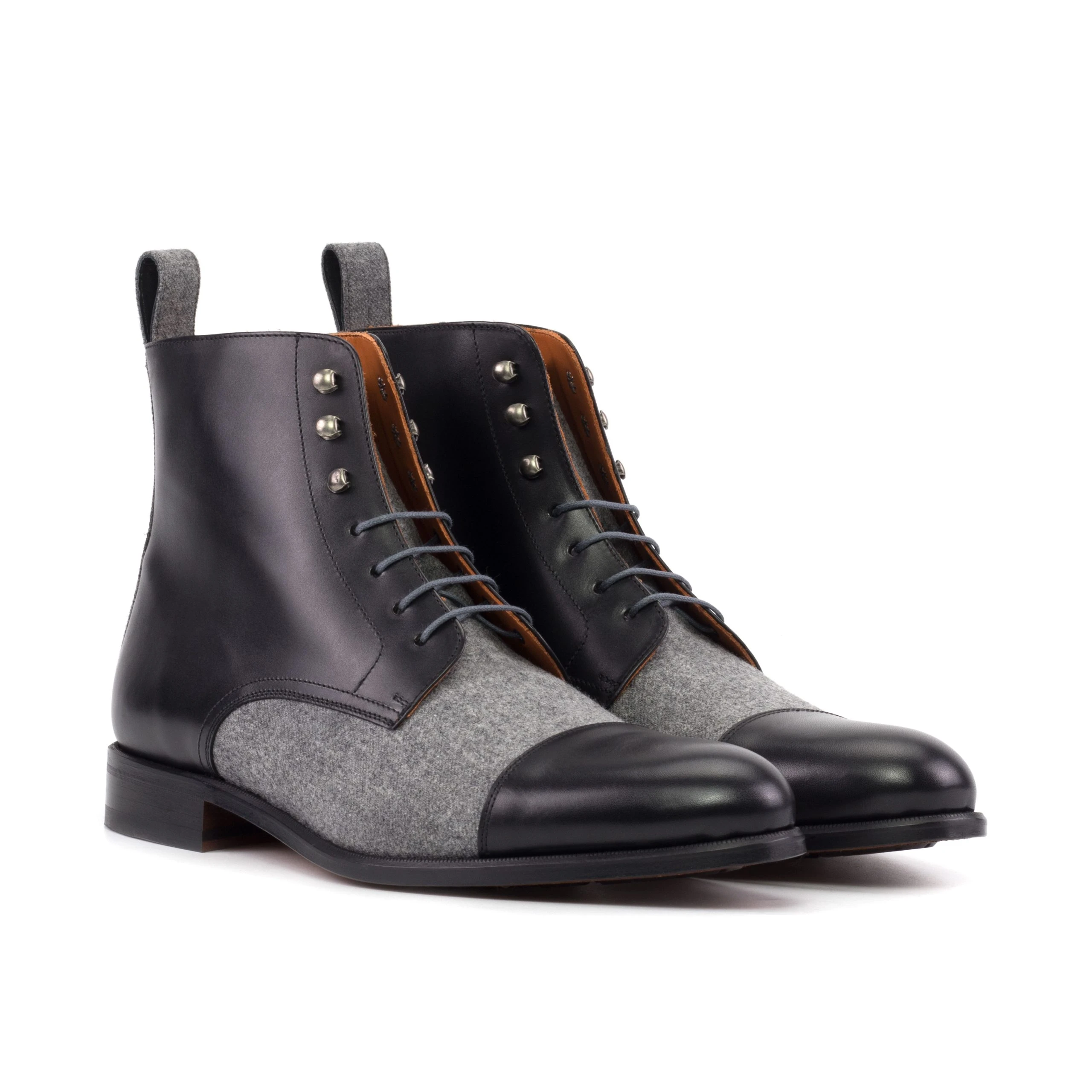 Luxury Handbags By You Jumper Boot – Grey and Black Flannel and Box Calf – Jumper Boots at Luxury Shoes Luxury Handbags By You Jumper Boot – Grey and Black Flannel and Box Calf