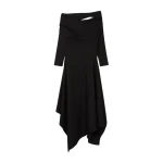 AZ FACTORY Draped Asymmetric Shoulder Dress Black61130 nobg AZ FACTORY Draped Asymmetric Shoulder Dress Black61130 nobg
