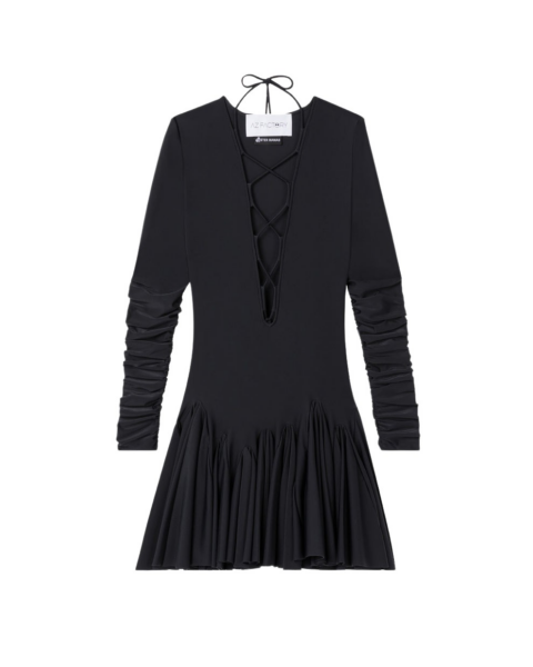AZ FACTORY Lace Up Flare Dress Black40599 nobg