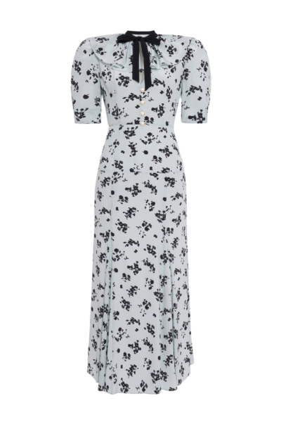 Alessandra Rich Rose Print Silk Dress With Volant Collar And Bow scaled44649 nobg